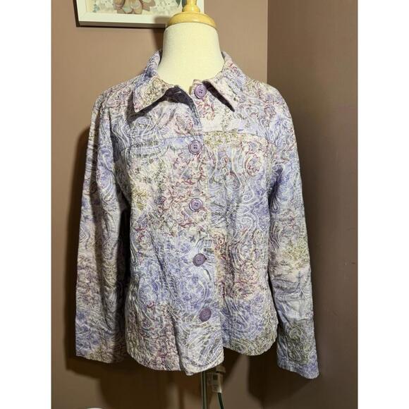 Baxter & Wells Jackets & Blazers - Baxter & Wells Button Front Jacket Womens XL Lavender Purple Embroidered Light